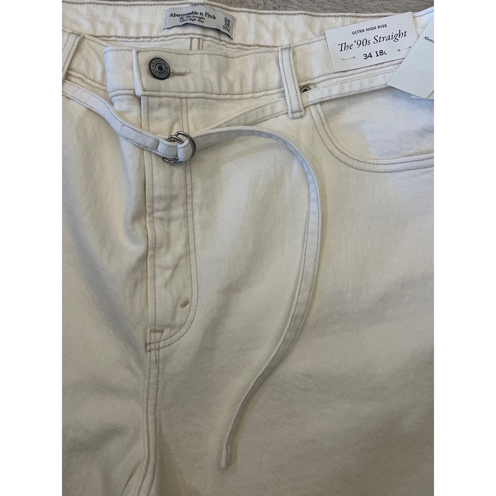 Abercrombie Fitch The 90s Straight Jeans Ultra High Rise Belted Size 34 18L